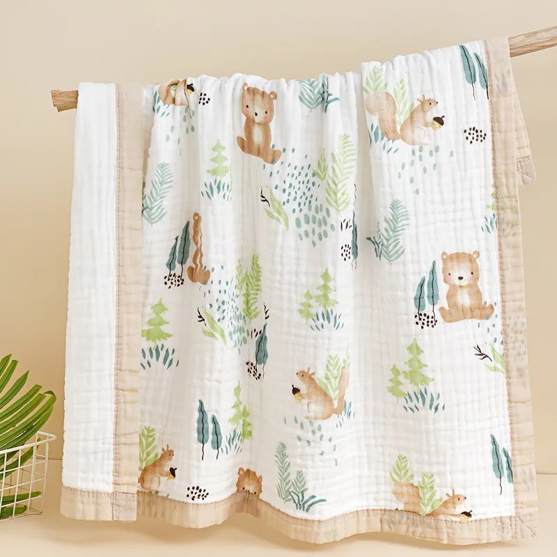 6 Layers Muslin Cotton Baby Receiving Blanket Infant Kids Swaddle Wrap Blanket Sleeping Warm Quilt Bed Cover Muslin Baby Blanket 5