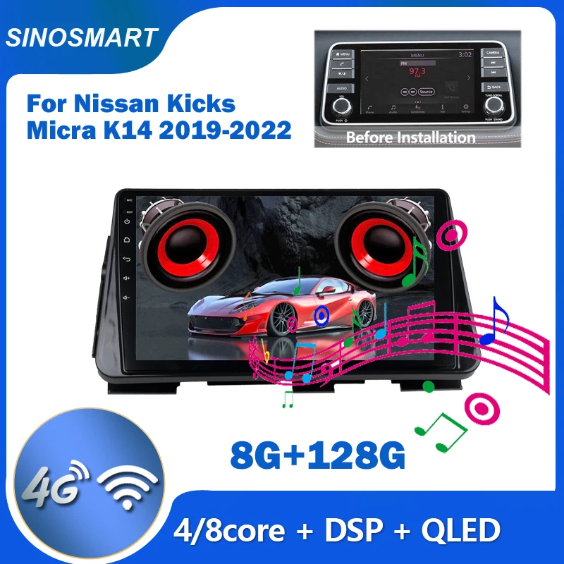 

SINOSMART для Nissan Kicks Micra K14 2019-2022 Автомобильный GPS-навигатор мультимедийный плеер QLED встроенный DSP поддержка завода OEM BOSE