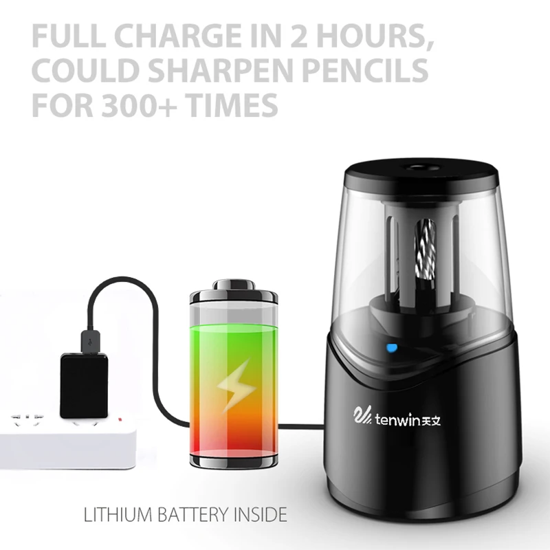 Tenwin 저소음 반자동 연필깎이 6-8mm 연필 충전식 USB 캠퍼스 용품 무료 배송
