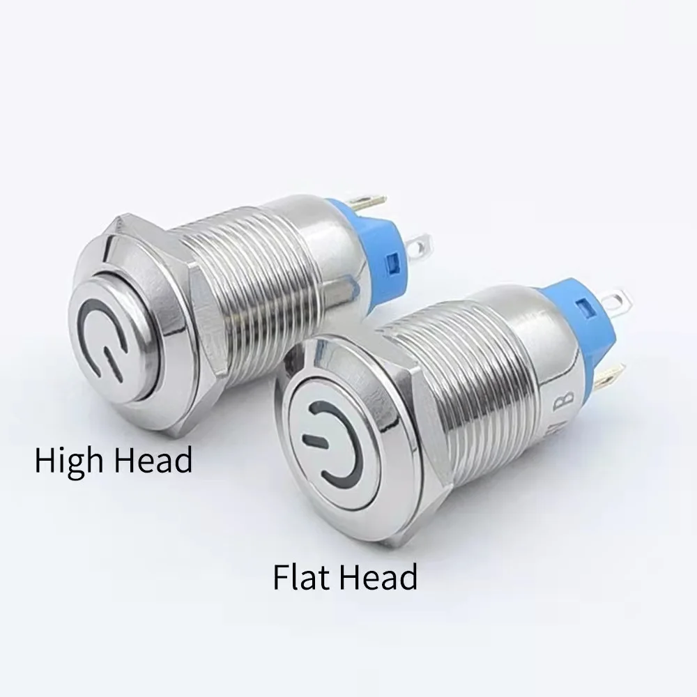 12mm 12-24v Electronics Chrome Pin Foot Led Light Metal Push Button Momentary Switch 12v 220v 24v 3v 6v 110V 5V LED Button