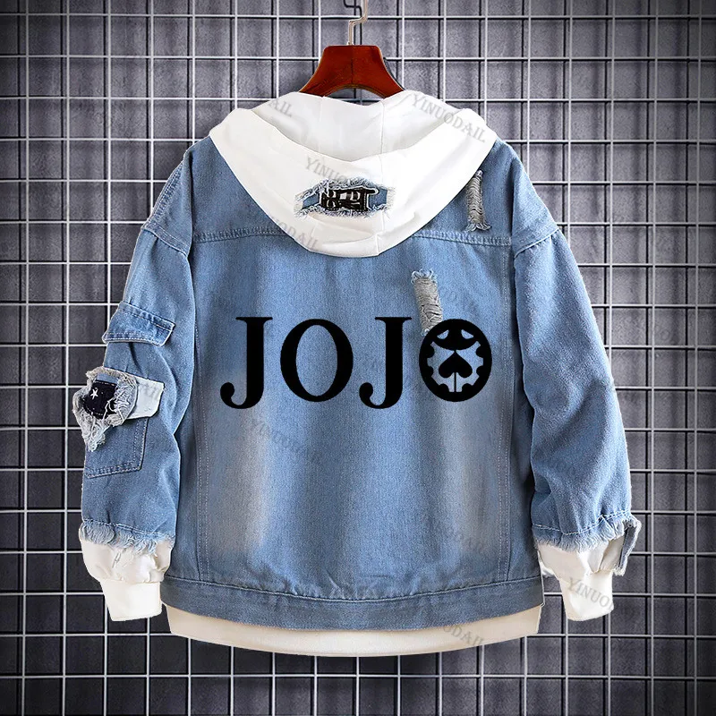 thumbnail image 1 of JoJo's Bizarre Adventure Chaquetas vaqueras Anime Fifures Hole Coat Sudaderas Para Hombres Jean Cosplay disfraces regalos de navidad, 1 of 5