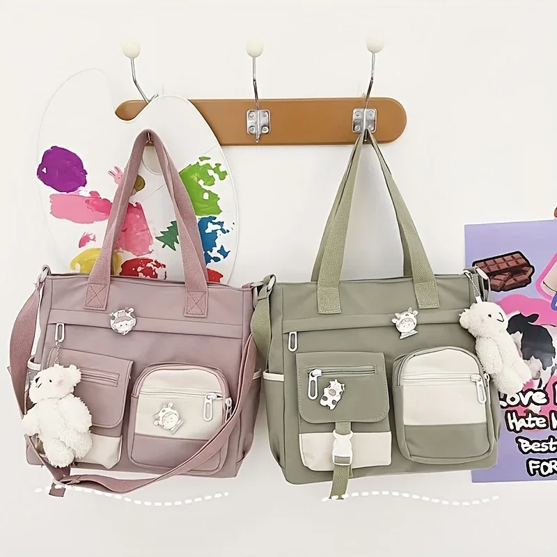 Artistic Girl Large Capacity Shoulder Bag Versatile Student Contrast Color Messenger Bag Portable Handbag