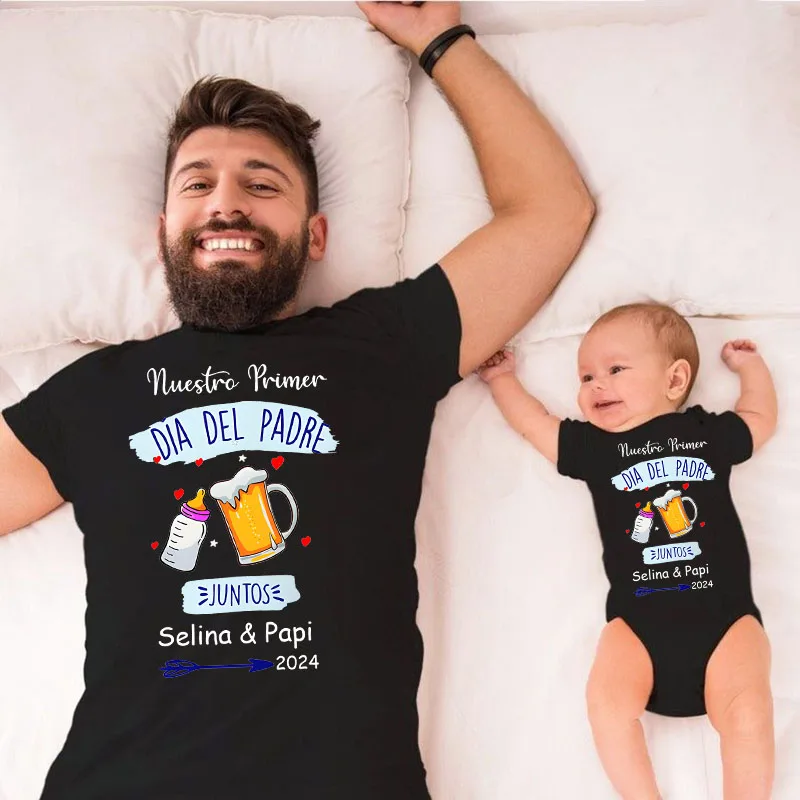 Customized Fathers Day Family Matching Outfits Baby Bodysuits Daddy T-shirts Family Clothes Custom Name Fathers Day Gift Outfits