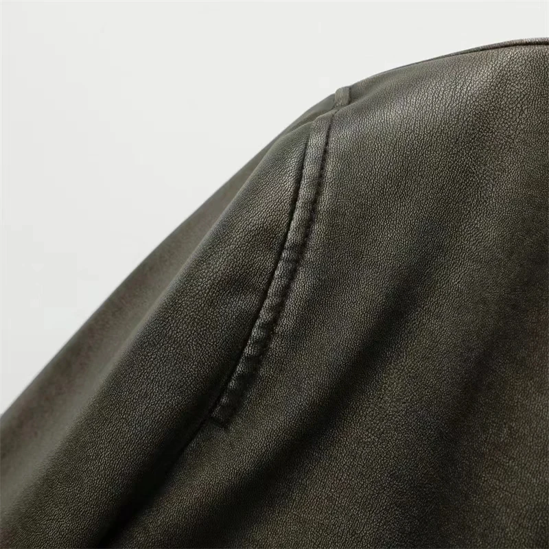 Women's Street fashion Faux Leather Bomber Jacket Stand Collar Black Short Leather Coat 3