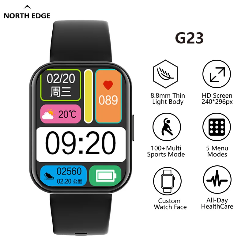 

Смарт-часы NORTH EDGE мужские с защитой класса IP67, экран 1,91 дюйма, GLU, HR, BP