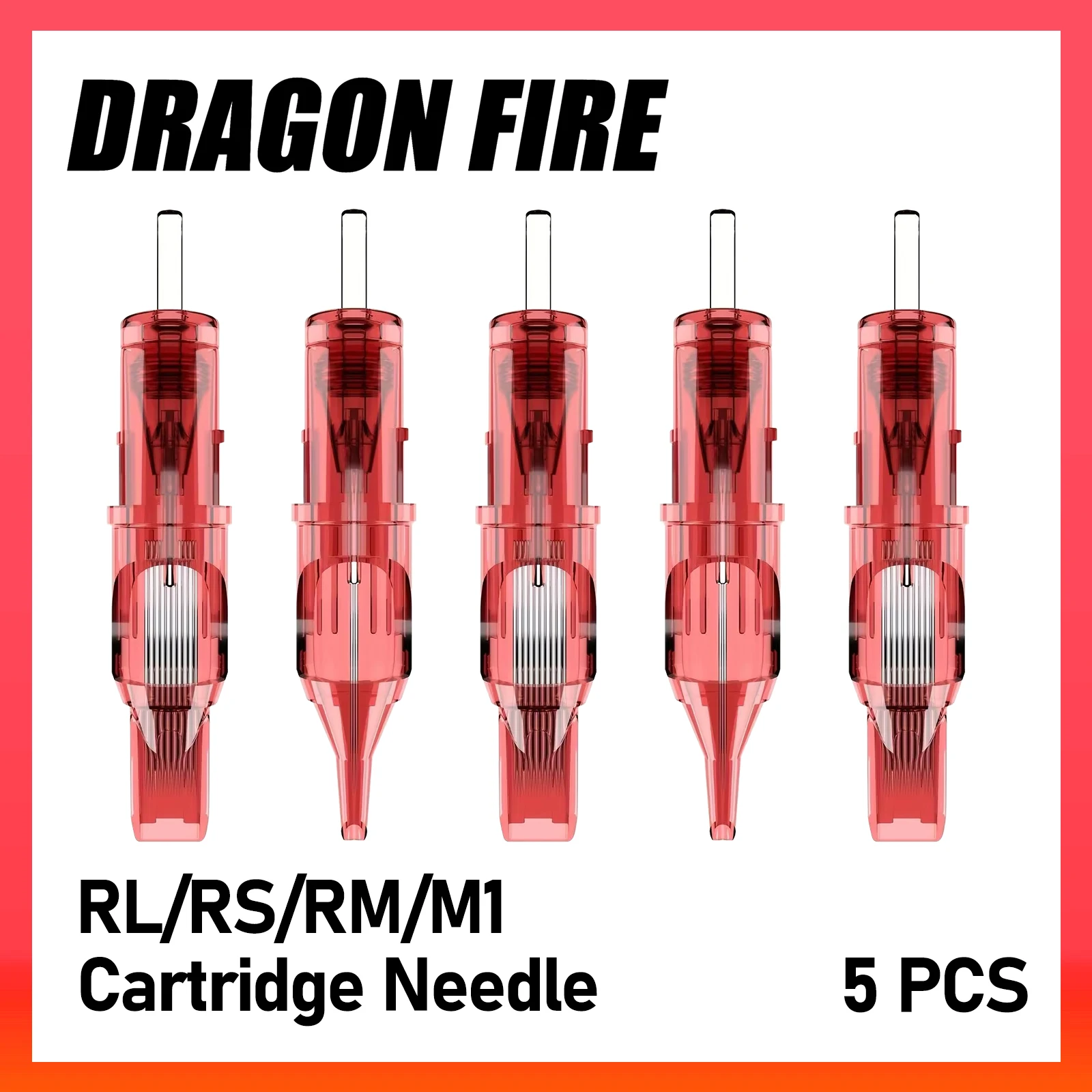 5PCS Tattoo Cartridge Needles DRAGONFIRE Disposable Safty RL RS RM M1 Tattoo Needle Red Cartridge Needles
