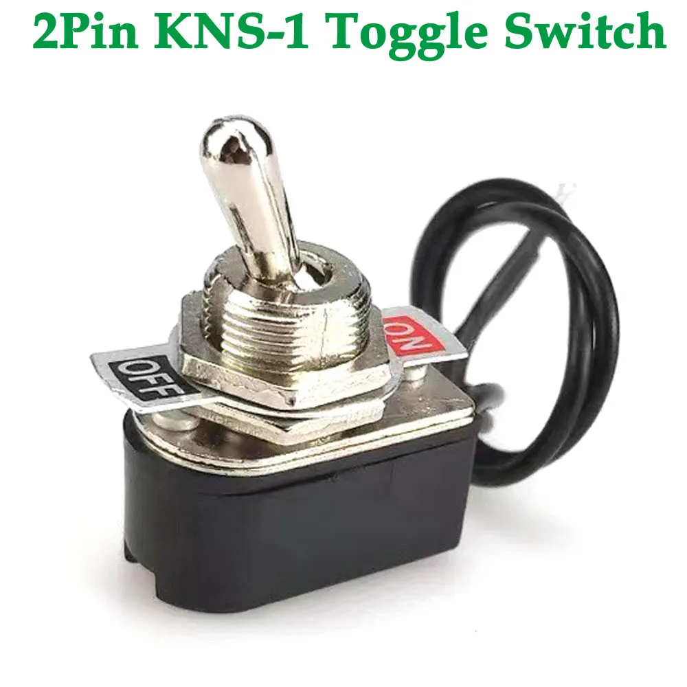 

3A KNS-1 Toggle Switch 2 Terminal ON-OFF-ON 2 Positions 2 Pin Swithes 250V AC Opening 12mm Waterproof Switch Caps With wires