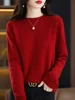 Spring Autumn Knitwear 100% Merino Wool Women' Sweater Long Sleeved O-neck Solid Color Pullover Soft Base Sweater Casual Tops 3
