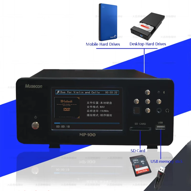 HIFI Hard Drive Music Lossless Player PCM1798 DSD128 Lossless Decoding Bluetooth Music Turntable Support 3T Hard Drive Playback digital audio player