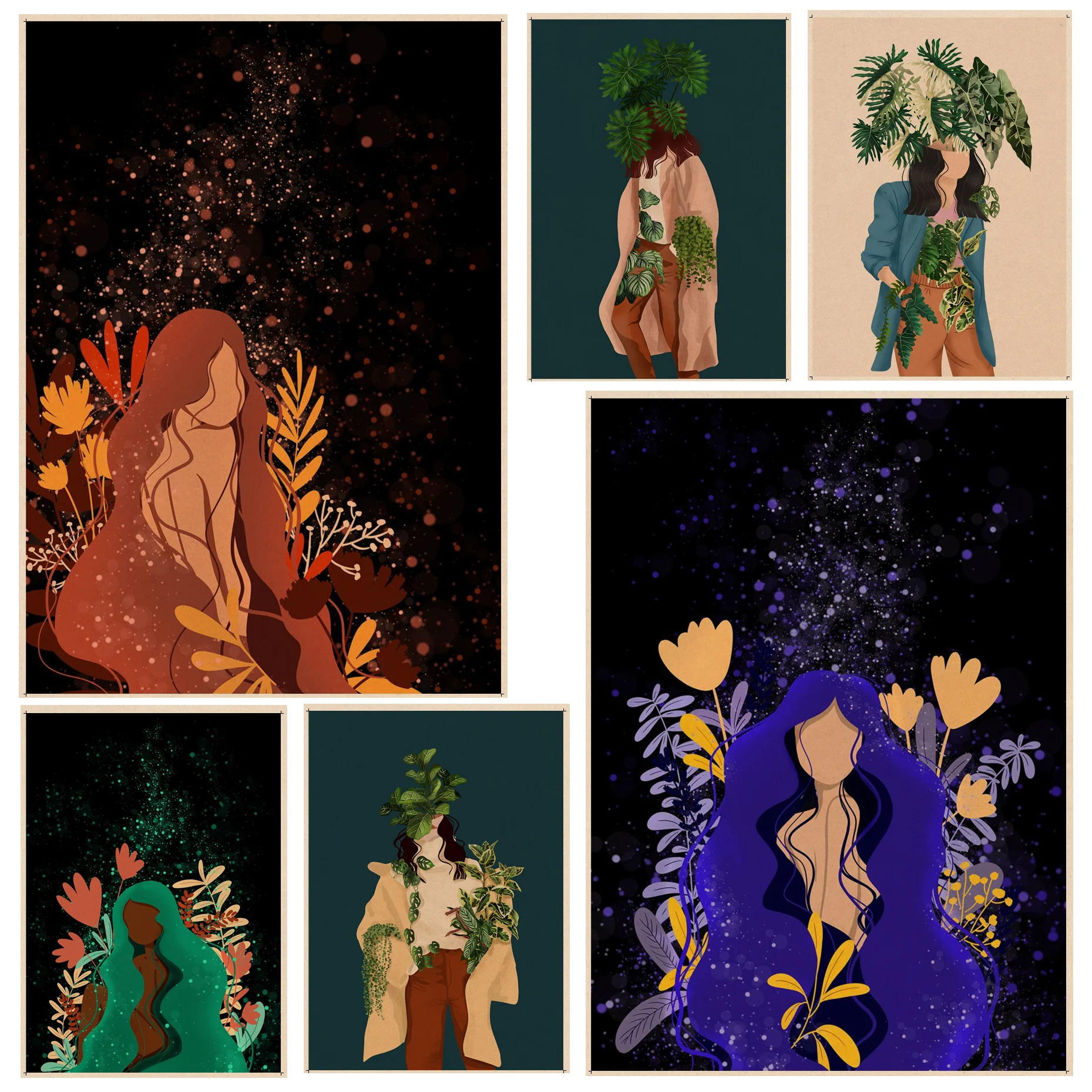 

Girl Plant Anime Posters Retro Kraft Paper Sticker DIY Room Bar Cafe Nordic Home Decor