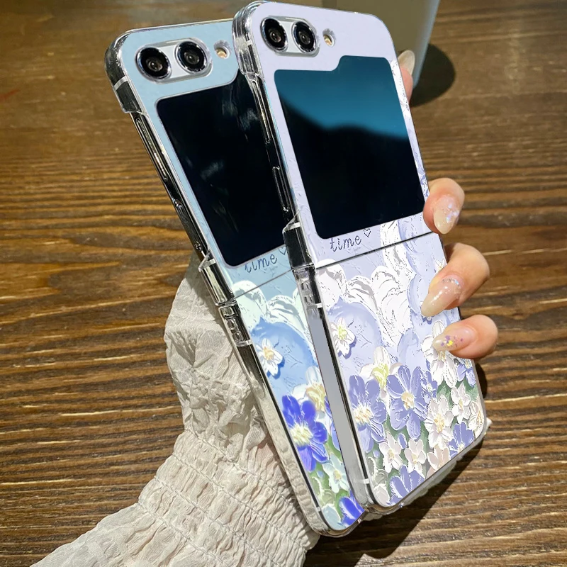 Transparent Flowers Print Case For Samsung Galaxy Z Flip4 Flip5 Flip6 Clear Hard Folding Phone Cover For Samsung Z Flip 6 5 4 3_voghion.com