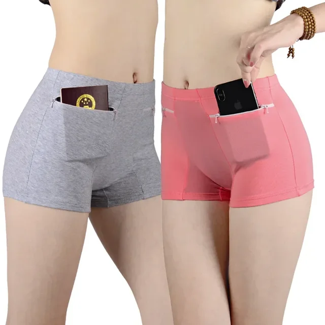 Pantaloni corti di sicurezza in cotone pieno Pantaloncini morbidi con tasche con cerniera Pantaloncini Intimo femminile traspirante antifurto da donna 1