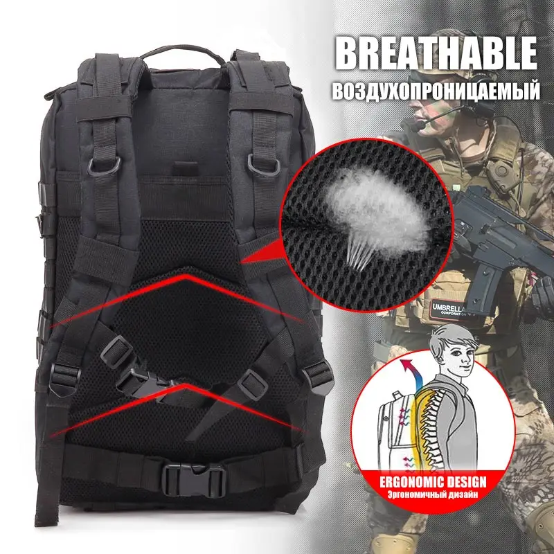 Tactical Backpack 25L/30L/45L 3 Day Assault Pack Molle System Large Outdoor Waterproof Rucksack for Hiking Camping Travel
