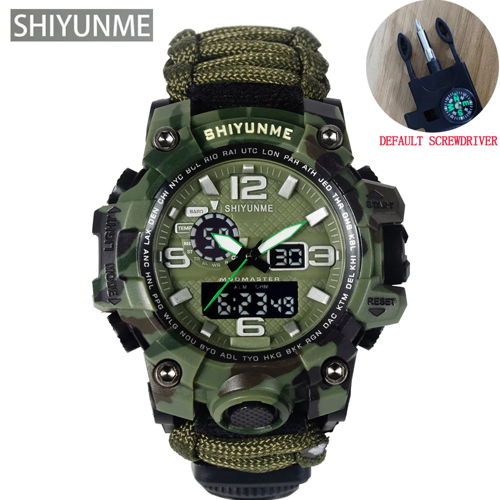 SHIYUNME Military Sports Watch Men LED Digital Quartz Double Display Clock Mens 50M Waterproof Compass Watch Relogios Masculino 