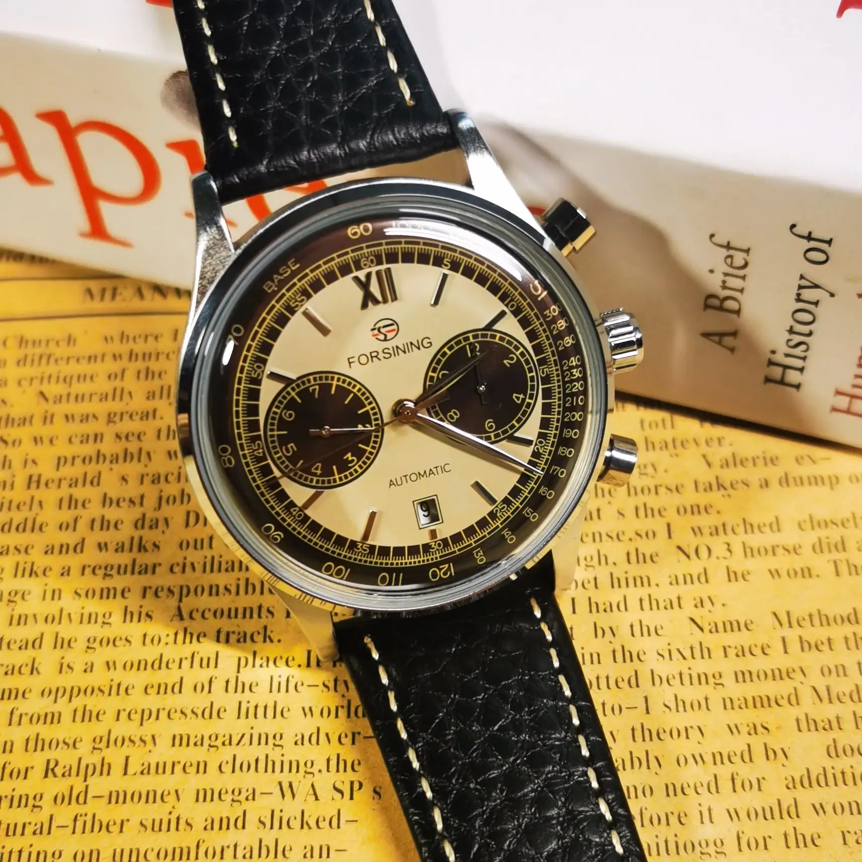 Forsining 2023 Retro Concave Glass Calendar Sub-Dials Mechanical