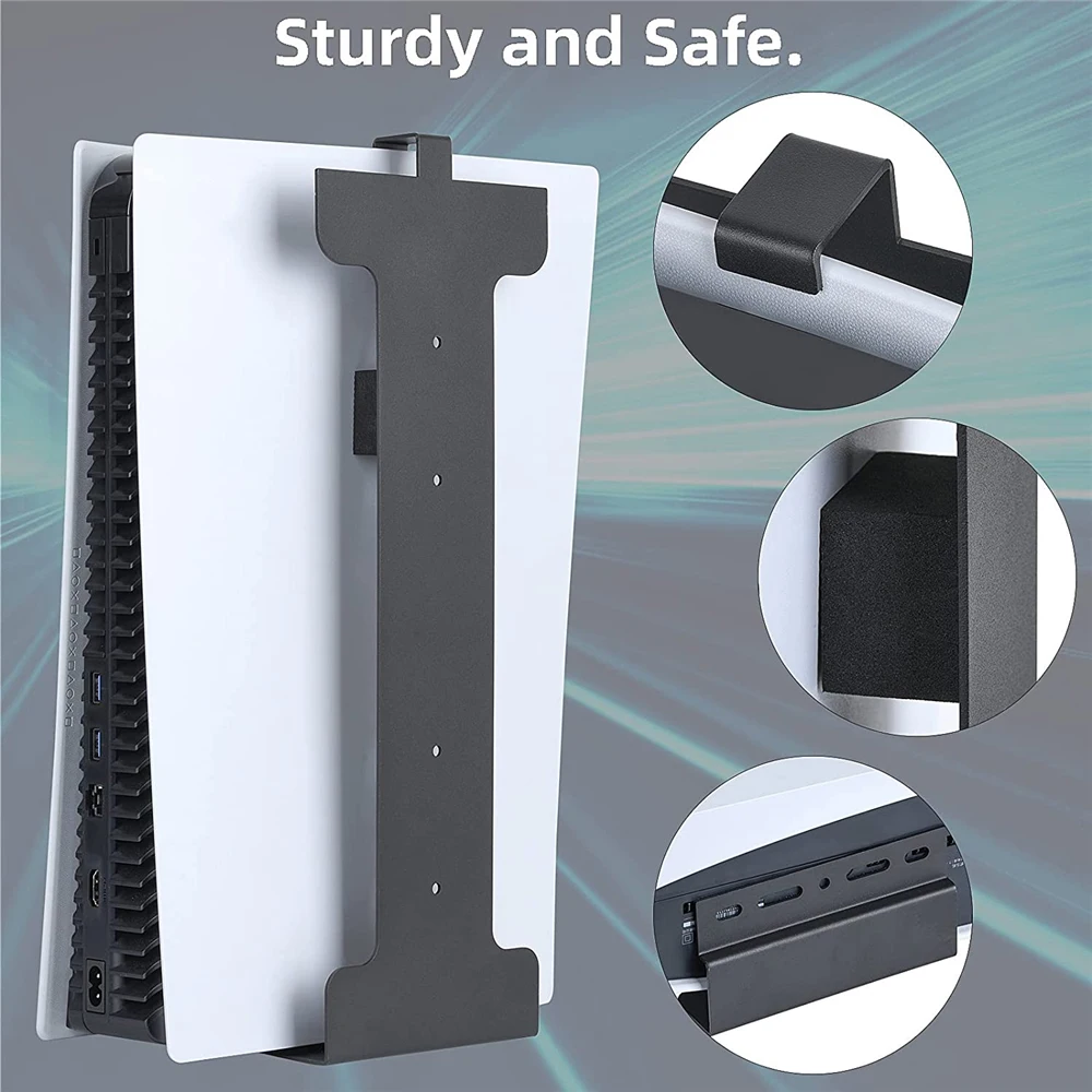 Mcbazel Supporto da Parete per PS5 Slim con 2 Ganci per Controller, Staffa di Sospensione in Metallo d'Acciaio, Accessori Durevoli per PS5 Slim