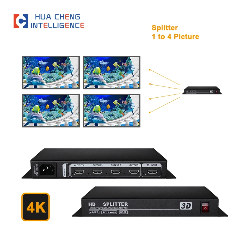 AMS-H1S4 4K 30Hz HD Distributor LED Screens Video Splitter 1x4 Signal Splitter Adapt Laptop TV Box Switch Switcher P4 P5