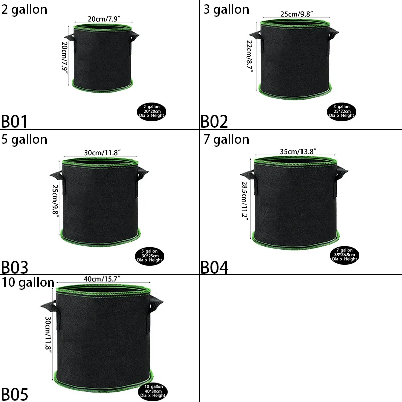2/3/5/7/10 Gallon Breathable Plant Grow Bags Breathable Felt Fabric Pots Garden Tool Flower Planting Container Nursery Pots Bag