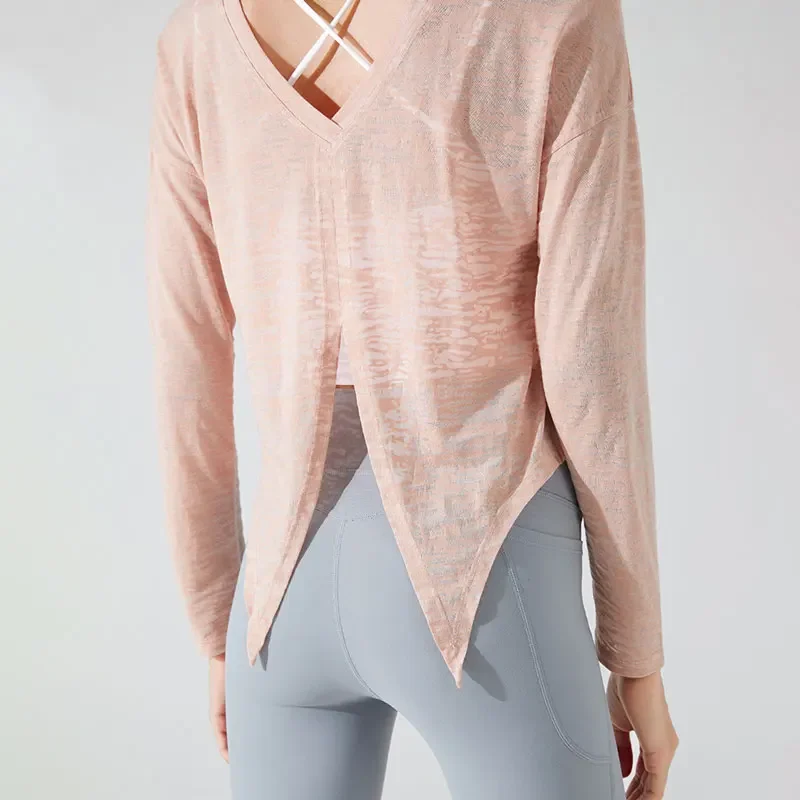 Woman Gym Yoga Top Female Long-sleeved Fitness Pilates Blouse Loose Sports Shirts Stown Sportswear Women
