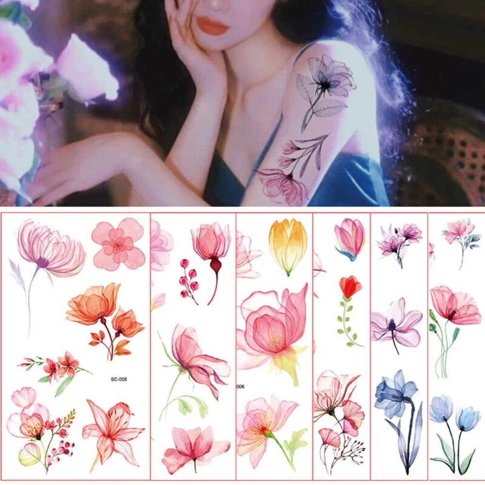 

10pcs Temporary Floral Flower Tattoo Sticker Long Lasting Body Art Fake Tattoo