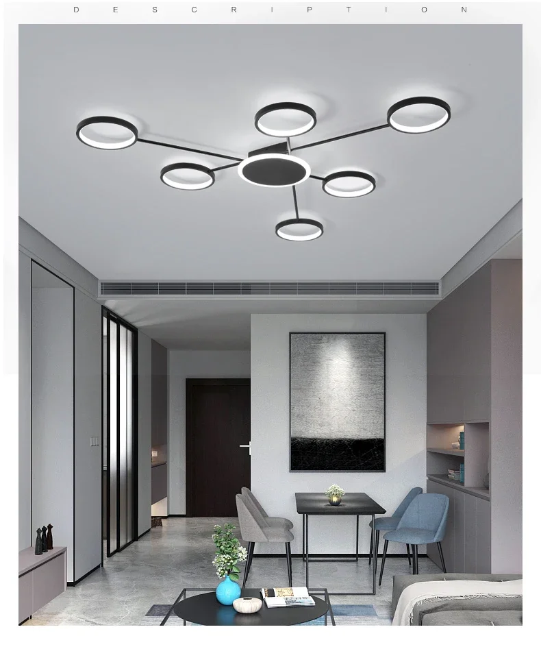 Description Picture 6 of itemModern LED Ceiling Chandelier for Living Room Bedroom Black Circles Ceiling Light with Remote Control Interior Lighting Fixtures