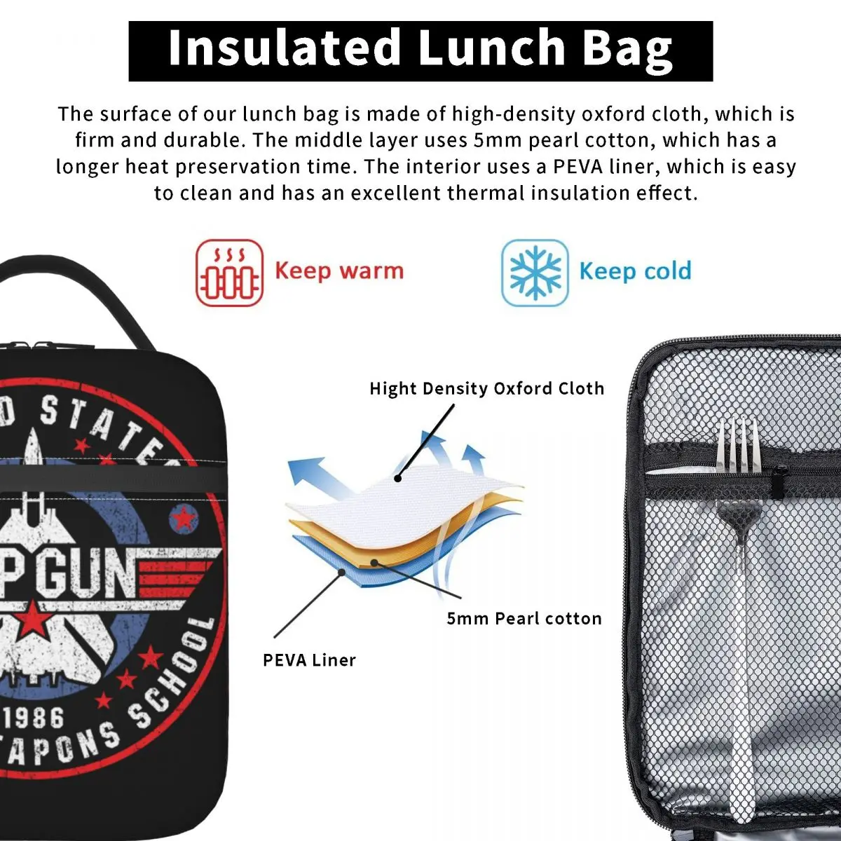 US Fighter Weapons School Worn Resuable Lunch Box Top Gun Maverick Thermal Cooler Food Insulated Lunch Bag School Children