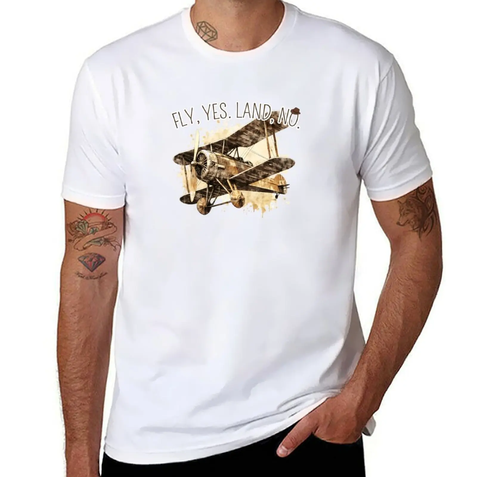 

Fly, Yes. Land, No. II - Biplane Adventure T-shirt summer top anime clothes plus sizes vintage mens t shirts casual stylish