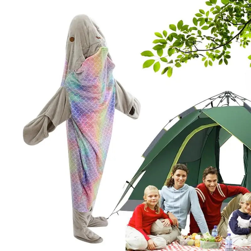 

Носимые одеяла, толстовка с капюшоном, одеяло с акулой, милый мультяшный спальный мешок с толстым котом, домашняя фланелевая одежда, толстовка с капюшоном для сна