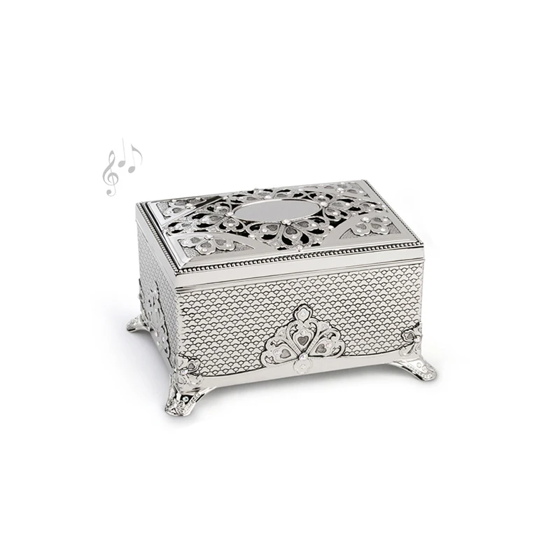 

Whosale New Blacken Antique Rectangular Musical Trinket Box Ladies Metal Musical Keepsake Box