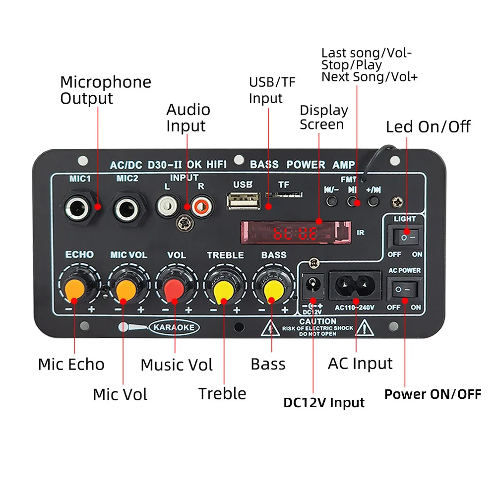 Amplificateur HiFi - OEM - BT-998 - 1600W - 4 canaux - Bluetooth, karaoké, FM - TV Son