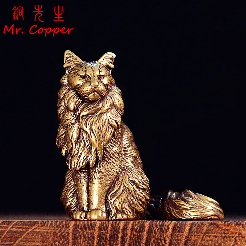 Maine Coon Miniatures Figurines Brass Animal Cat Small Statue Desktop Ornaments Vintage Home Decorations Crafts Accessories