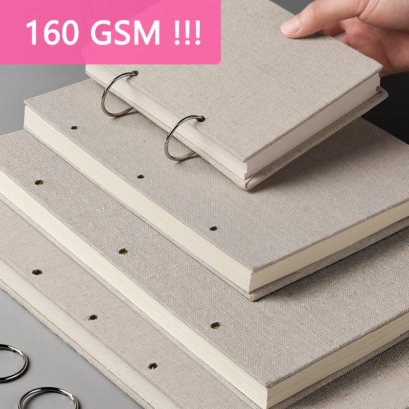 Sketchbook Retro Spiral Linen Hardcover Notebook 120 Pages 160gsm Refillable For Art Drawing
