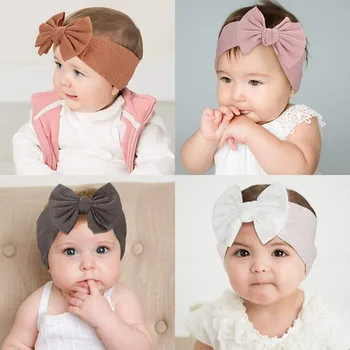 Knit Baby Headband Rib Bow Elastic Soft Nylon Newborn Headbands Baby Girl Children Turban Infant Kids Headwear Hair Accessories 3