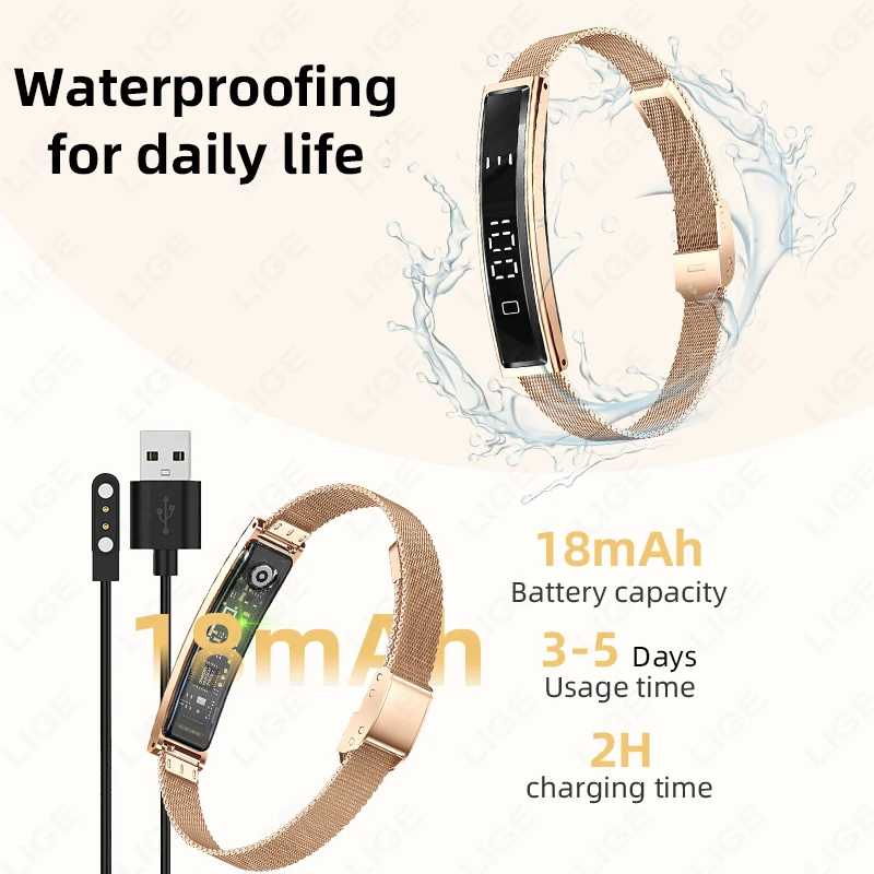 LIGE Smart Bracelet Men Women Waterproof Fitness Activity Tracker Heart Rate Sleep Monitor Pedometer Smart Watch For Android iOS
