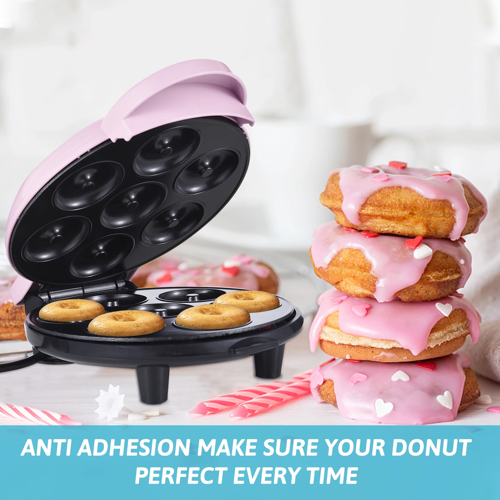 Dash Mini Donut Maker Machine Makes 7 Doughnuts 700W Double-sided Heating Non-stick Coating Electric Donut Maker Machine 1