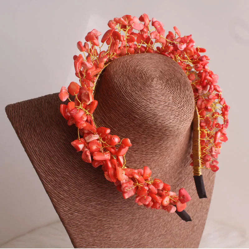 女性のための4つのジュエリー100-手作りの自然な珊瑚ビーズの帽子アフリカのヘッドバンド