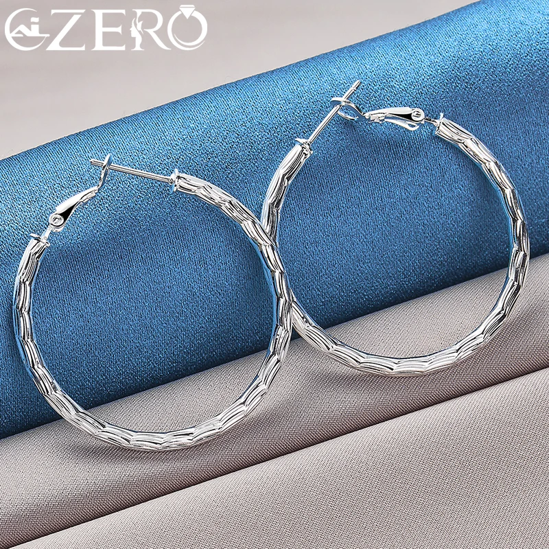 925 Sterling Silver 40mm Wave Stripes Circle Hoop Earrings For Women Wedding Party Popular Jewelry Elegant Fashion Accessories