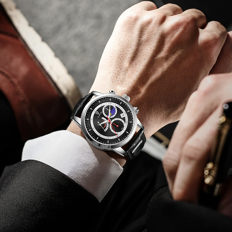 LIGE Fashion Luxury Men's Watches Business Leather Strap Quartz Watch for Men Waterproof Casual Sport Man Chronograph Wristwatch