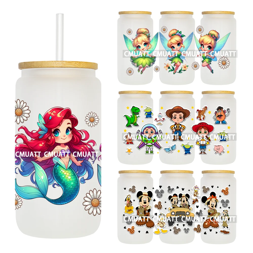 

Мультяшная детская принцесса с цветами 16 унций УФ DTF чашка обертка переводные наклейки пользовательские этикетки DIY водонепроницаемый логотип для Libbey Glass Can