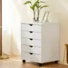 JHK Wood Nightstand Cabinet 5 Drawers Waterproof Surface Storage Organizer File Office Easy To Move Bedside Table Rotating Wheel 1