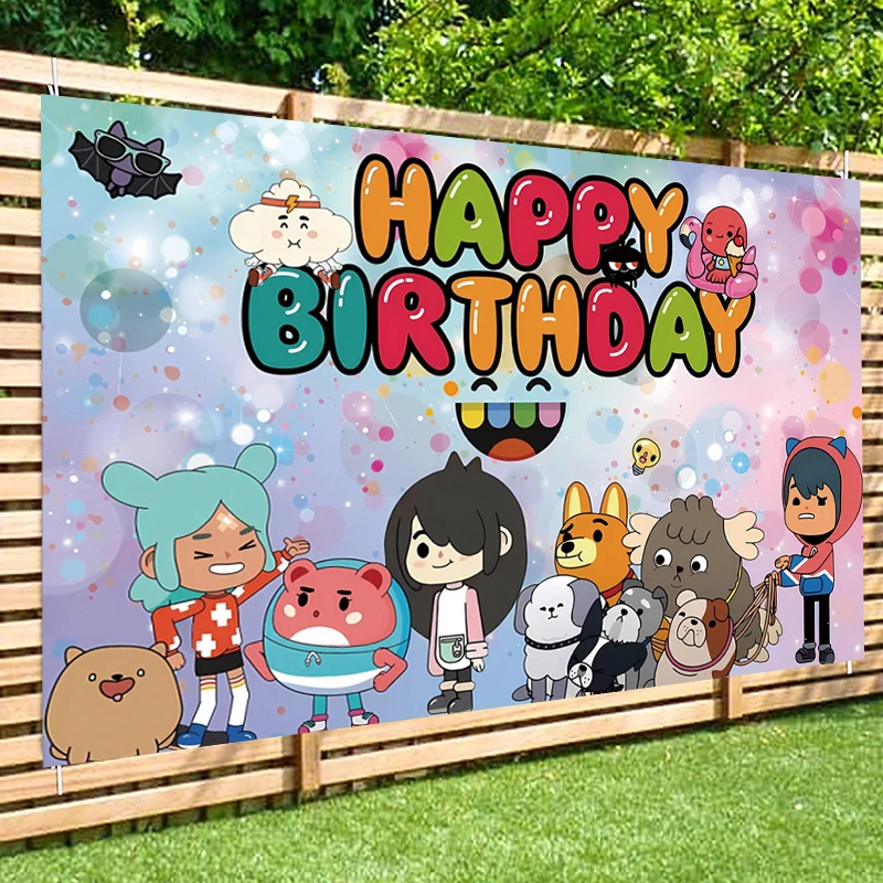Backdrop Toca Boca Life World Birthday Party Decoration Banner for Kids Cartoon Toys Game Photo Background Photography Props