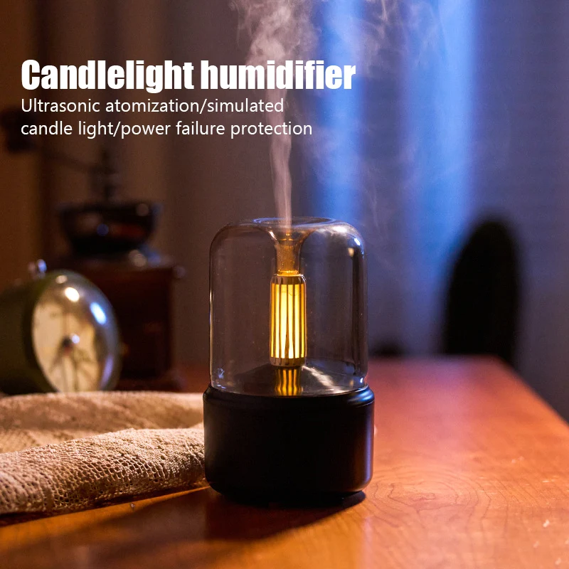 

Portable 120ml Air Humidifier Candlelight Aroma Diffuser Home Mist Maker Fogger Essential Oil Difusor With Night Light Purifier