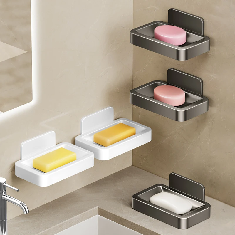 Soap Holder Shower Soap Tray Soap Dish Rack Bathroom Soap Dish No Drill Wall Mounted Soap Holder Aluminum Alloy Sponge Storage Organizer Bathroom Accessories