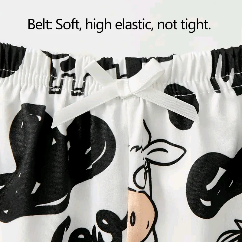Women's Pajamas Set Sleepwear 2 PCS Camisole And Shorts Sports Cow Cartoon Print Ventilate Soft Casual S M L Black