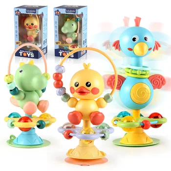 Baby Cartoon Soothing Ringing Toys Rattles Set Infant High Chair Toy Table Suction Cup Toy Interactive Development Baby Tray Toy 1