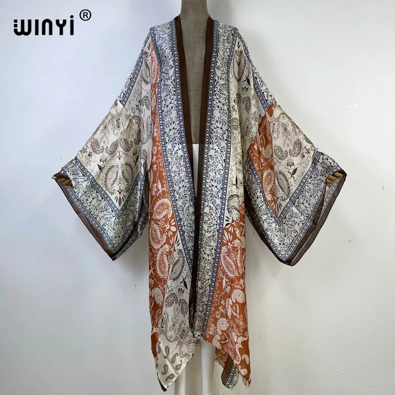 

Женское кимоно WINYI, свободный длинный кардиган, Пляжная накидка макси в стиле бохо, одежда для купания