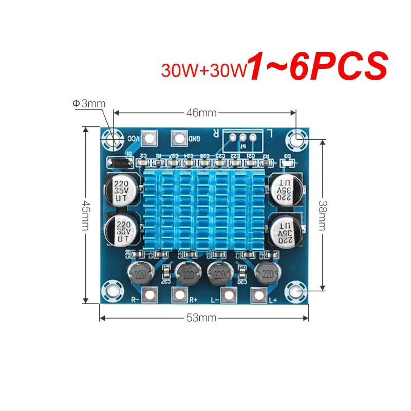 

1~6PCS 30W+30W Dual Channel Digital Stereo Audio Power Amplifier Board 12V 24V Amplifier Board 8-26V DC Audio Amplifier Board