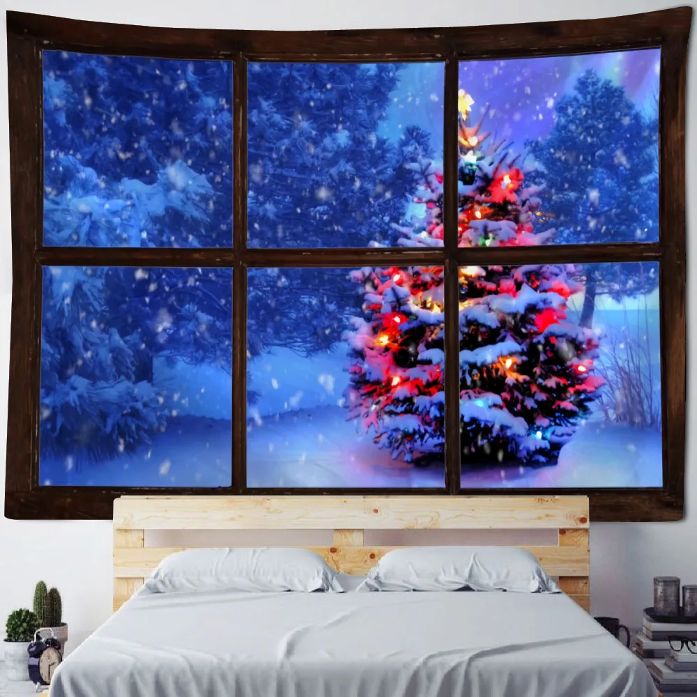 Christmas Tree Snowman Tapestry Wall hanging Santa Claus Cartoon Oil Painting Room Christmas Decoration Hippie Home Decoration