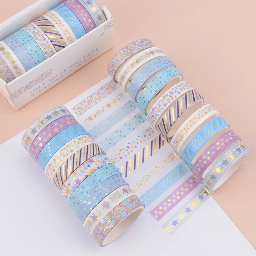 10Rolls Stars Washi Tape Decorative Adhesive Tape School Journal Supplies Gold Foil Scrapbooking Kawaii Stationery