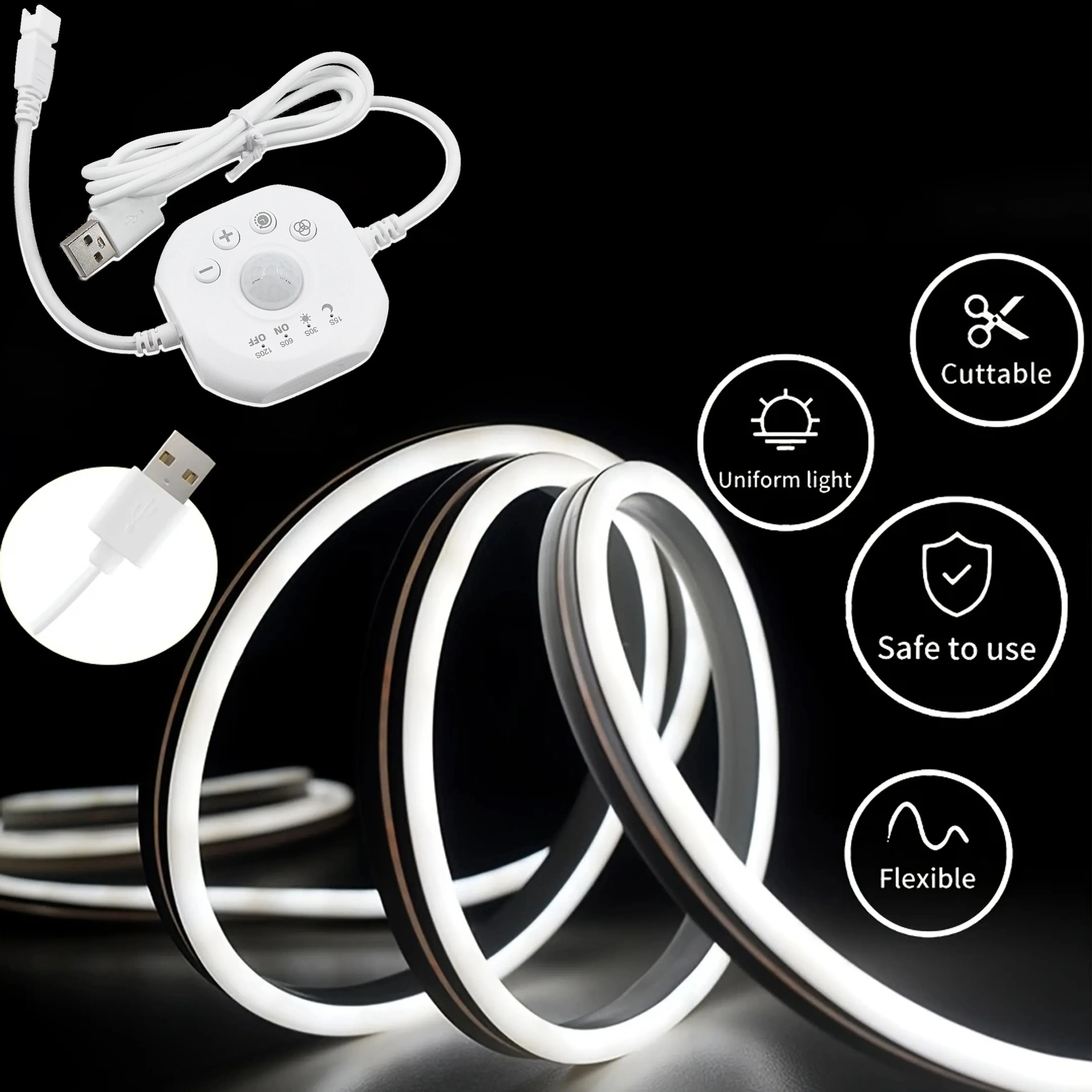 Motion Sensor Stair Neon Strip Lights With Chase Effect, USB Motion Activated Closet Light, 5V Neon LED Strip For Home Bedroom_voghion.com